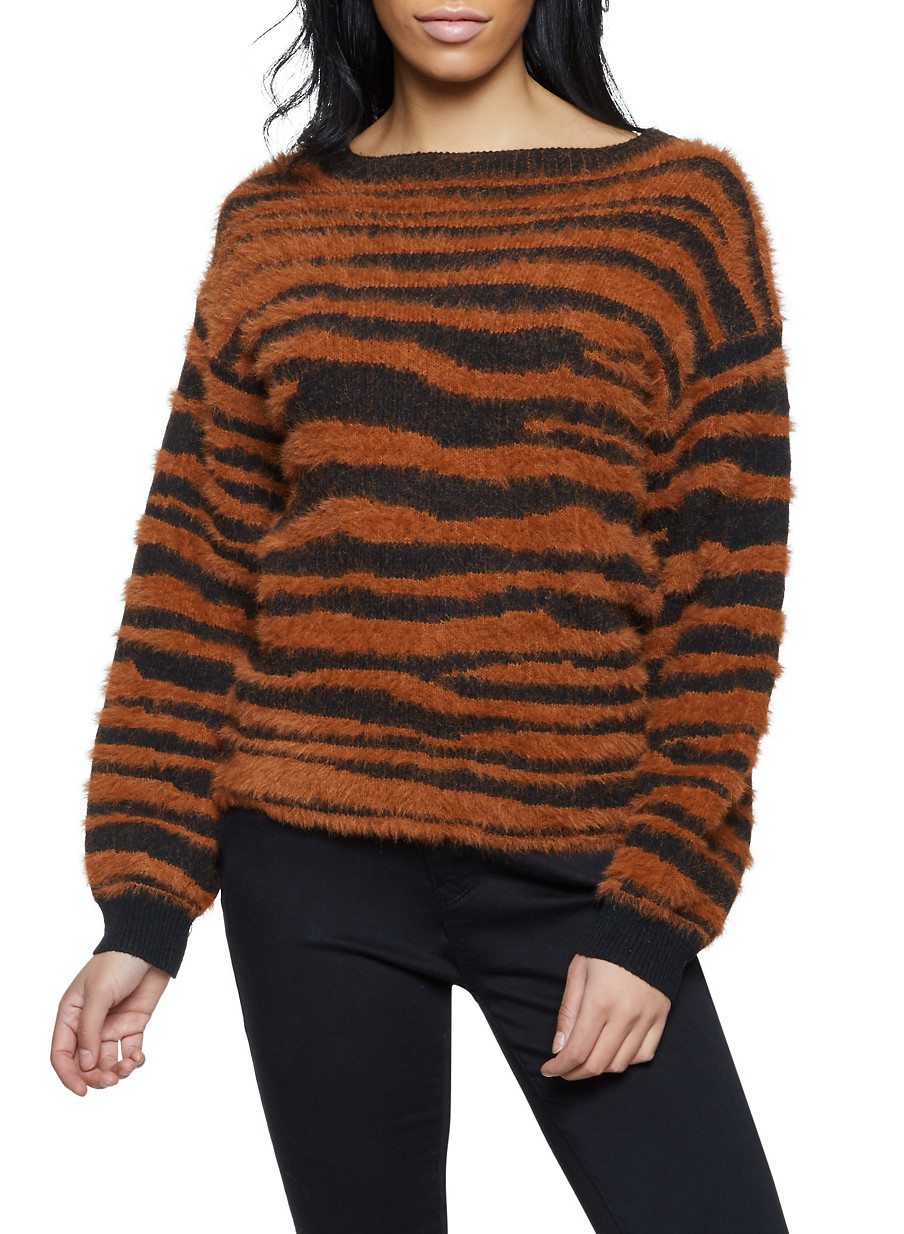 Zebra Print Eyelash Knit Sweater