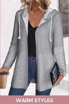 ROTITA Patchwork Grey Hooded Long Sleeve Coat