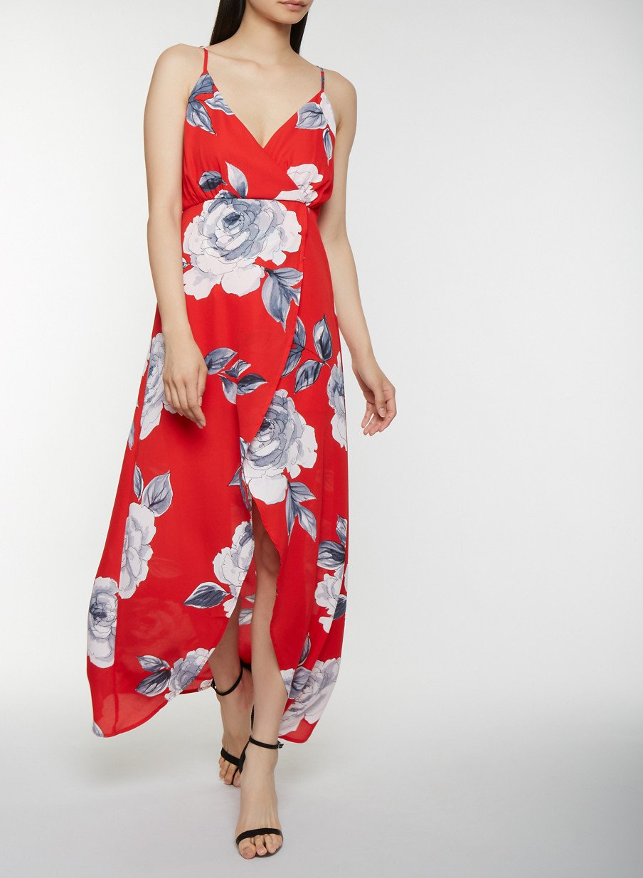 Floral Faux Wrap Maxi Dress