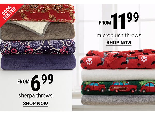 Doorbuster! From 6.99 Sherpa Throws & From 11.99 Microplus Throws - Shop Now