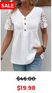 White Patchwork Short Sleeve V Neck Shirt