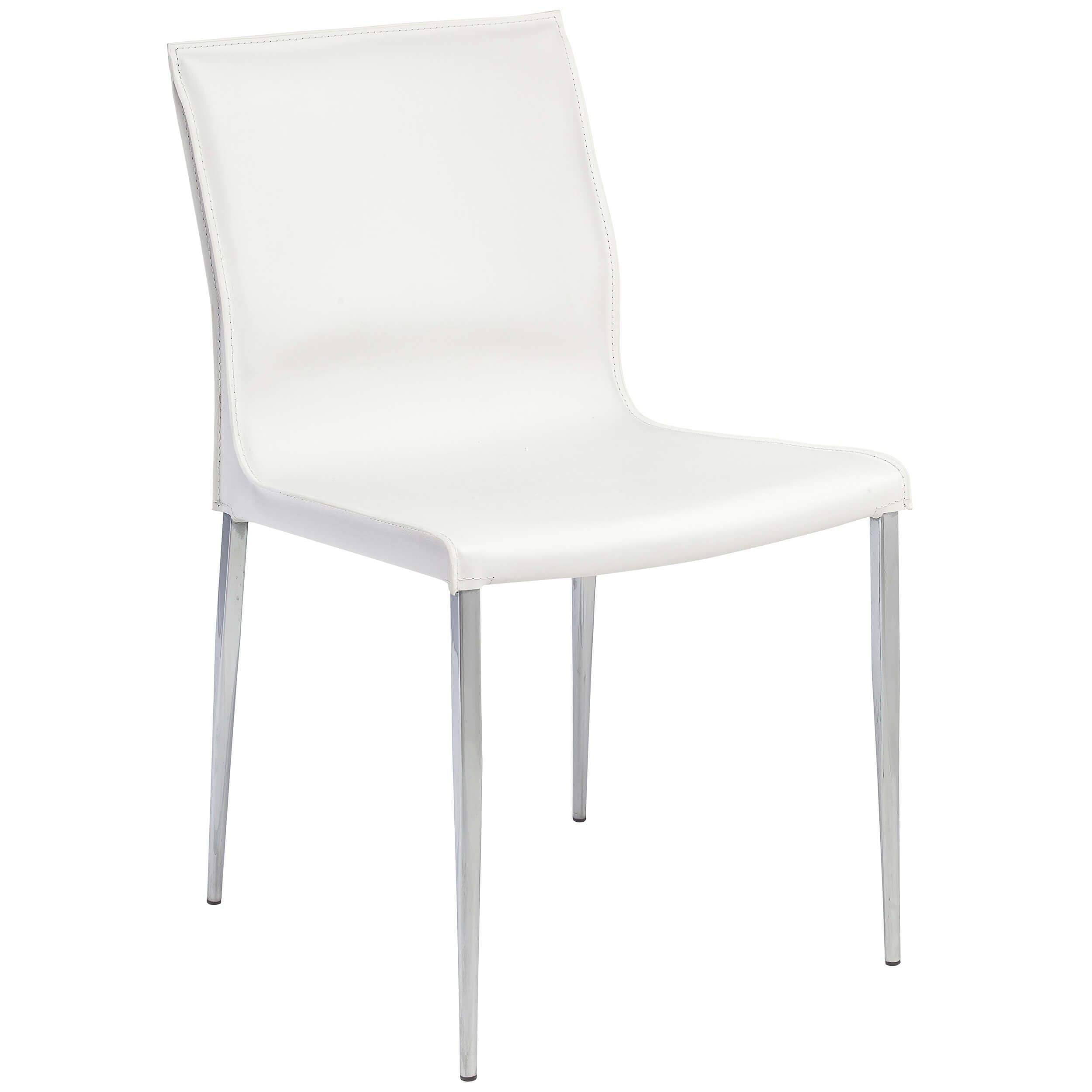 Colter Leather Dining Chair, White/Chrome Legs