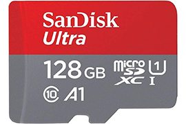 128GB SanDisk Ultra microSDXC UHS-1 Memory Card (Up to 100MB/s transfer speeds) w/ SD adapter