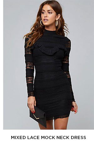 MIXED LACE MOCK NECK DRESS