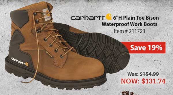 Carhartt 6"H Plain Toe Bison Waterproof Work Boots Item # 211723 Was: $154.99 NOW: $131.74