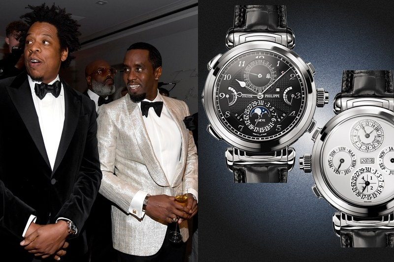 A collage of Jay Z and Sean Combs and a patek phillipe watch