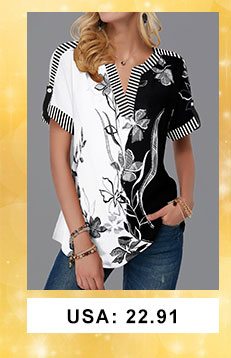 Split Neck Roll Tab Sleeve Flower Print Blouse