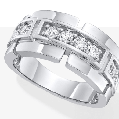 Men’s Round-Cut Diamond Link Anniversary Band 1 ct tw 10K White Gold