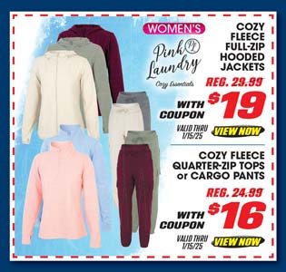 Pink Laundry Women's Cozy Fleece Zip-Up Hooded Jacket, Quarter-Zip Fleece Top or Cargo Pants