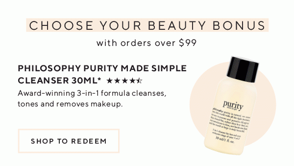 Choose your beauty bonus with orders over $99