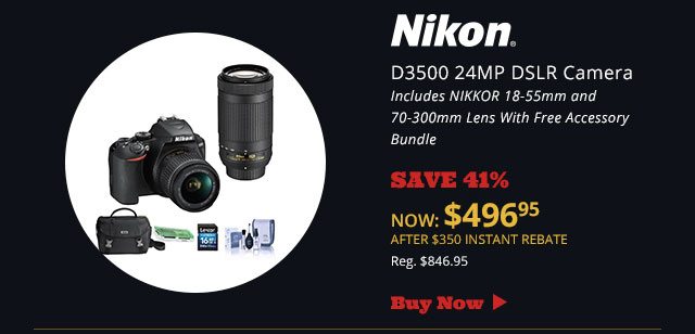Nikon D3500 24MP DSLR Camera Includes NIKKOR 18-55mm and 70-300mm Lens With Free Accessory Bundle