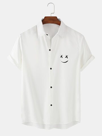 Solid Color Smile Face Print Shirts