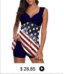 Flag Print Wide Strap Swimdress and Shorts