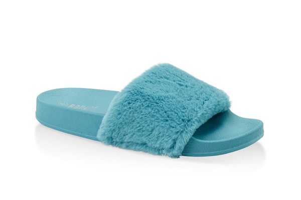 Faux Fur Band Pool Slides