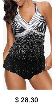 Polka Dot Print Halter Neck Layered Tankini Set