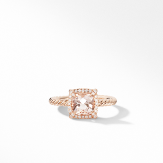 Petite Châtelaine® Pavé Bezel Ring in 18K Rose Gold with Morganite and Diamonds, 7mm