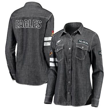 WEAR By Erin Andrews Philadelphia Eagles Women's Heather Black Long Sleeve Button-Up Denim Shirt