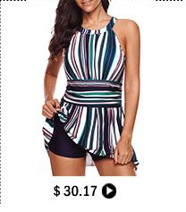 Keyhole Back Stripe Print One Piece Swimdress