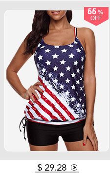 Strappy Back American Flag Print Blouson Tankini Set