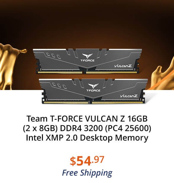 Team T-FORCE VULCAN Z 16GB (2 x 8GB) DDR4 3200 (PC4 25600) Intel XMP 2.0 Desktop Memory