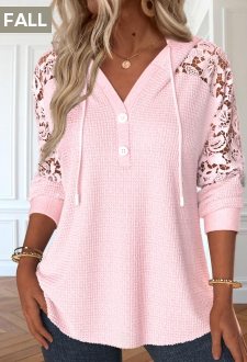 ROTITA Lace Light Pink Long Sleeve Hoodie