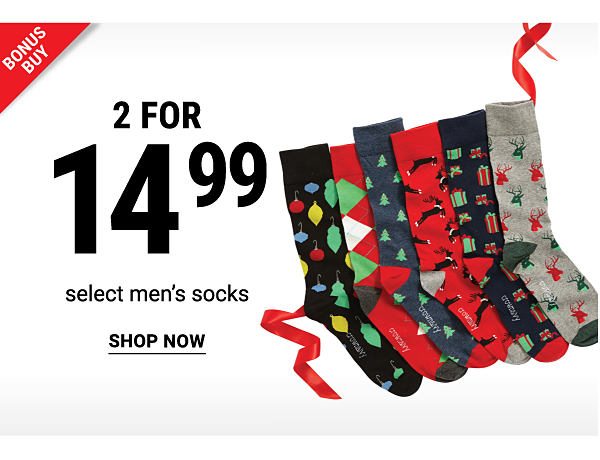 Bonus Buy! Select Men's Socks - 2 for $14.99 - Shop Now