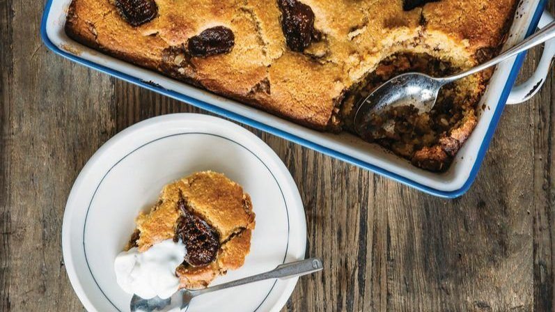 Cornbread Coffee Cake with Fresh Figs and Walnut Streusel