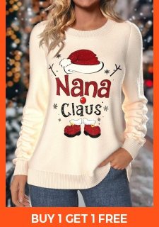 ROTITA Christmas Raw White Round Neck Long Sleeve Sweatshirt