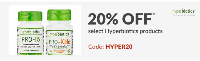 20% off* select Hyperbiotics products