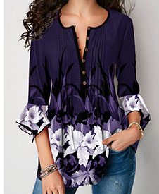 Flare Cuff Crinkle Chest Floral Print Blouse