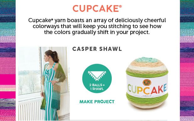 Image of Cupcake yarn boasts an array of deliciously cheerful colorways that will keep you stitching to see how the colors gradually shift in your project. CASPER SHAWL. MAKE PROJECT.