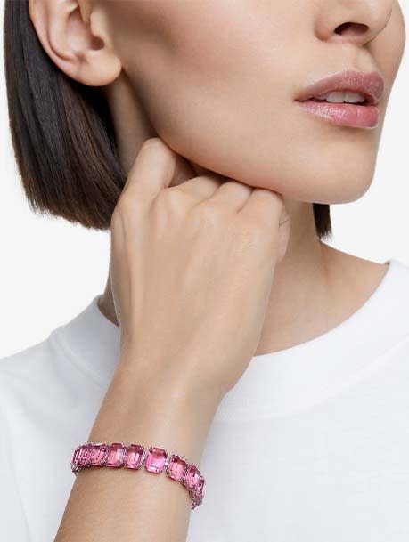 Millenia bracelet, Octagon cut, Pink, Rhodium plated