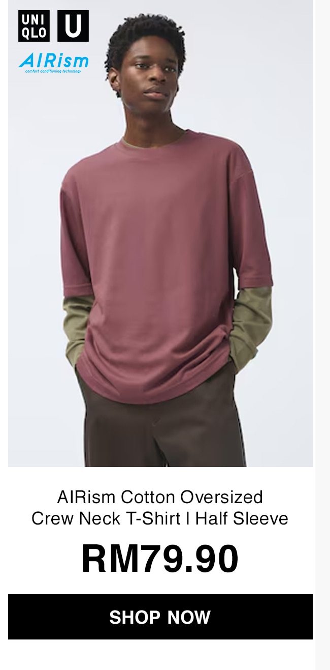 AIRism Cotton Oversized Crew Neck T-Shirt | Half Sleeve