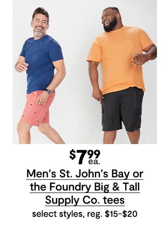 $7.99 each Men's St. John's Bay or the Foundry Big & Tall Supply Co. tees, select styles, regular $15 to $20