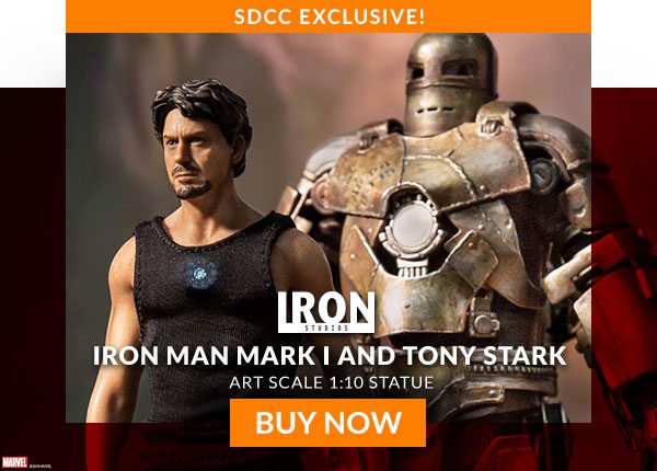 Iron Man Mark 1 and Tony Stark Statue