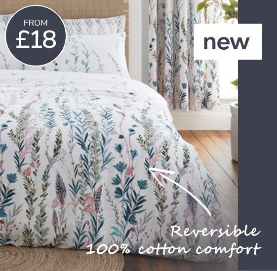 Whimsical Botanical Green 100% Cotton Reversible Duvet Cover and Pillowcase Set
