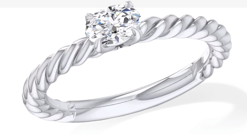 Oval-Cut Diamond Solitaire Rope Shank Engagement Ring 1/3 ct tw 14K White Gold (I/I2)