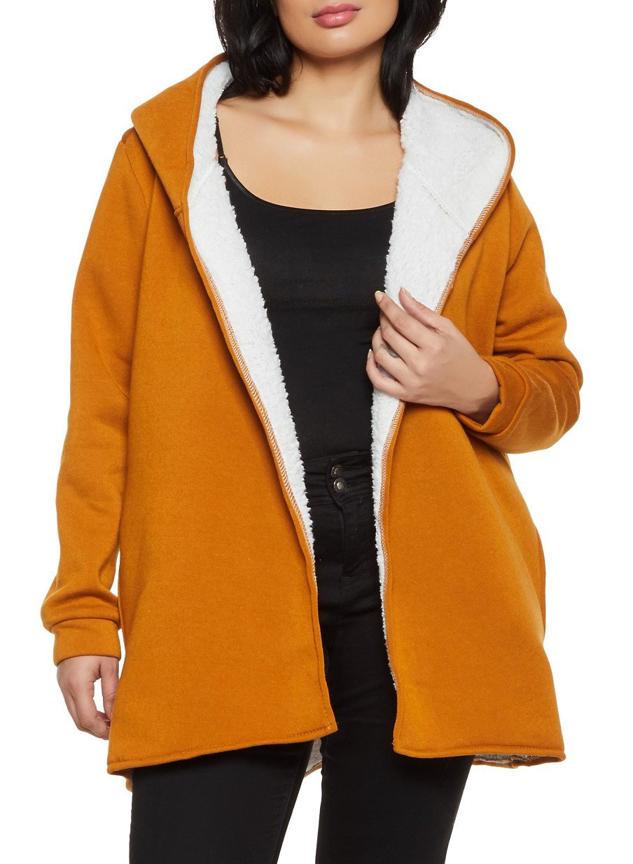 Plus Size Sherpa Lined Hooded Jacket