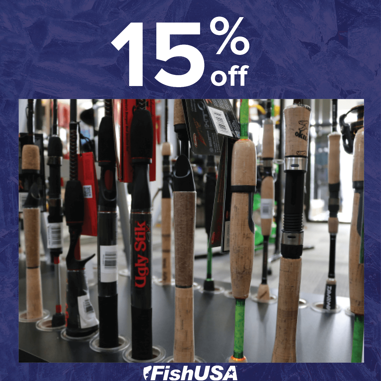 15% off most Fishing Rods
