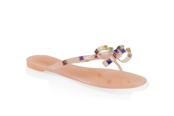 Studded Bow Thong Jelly Flip Flops