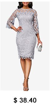 Three Quarter Sleeve Round Neck Light Grey Dress