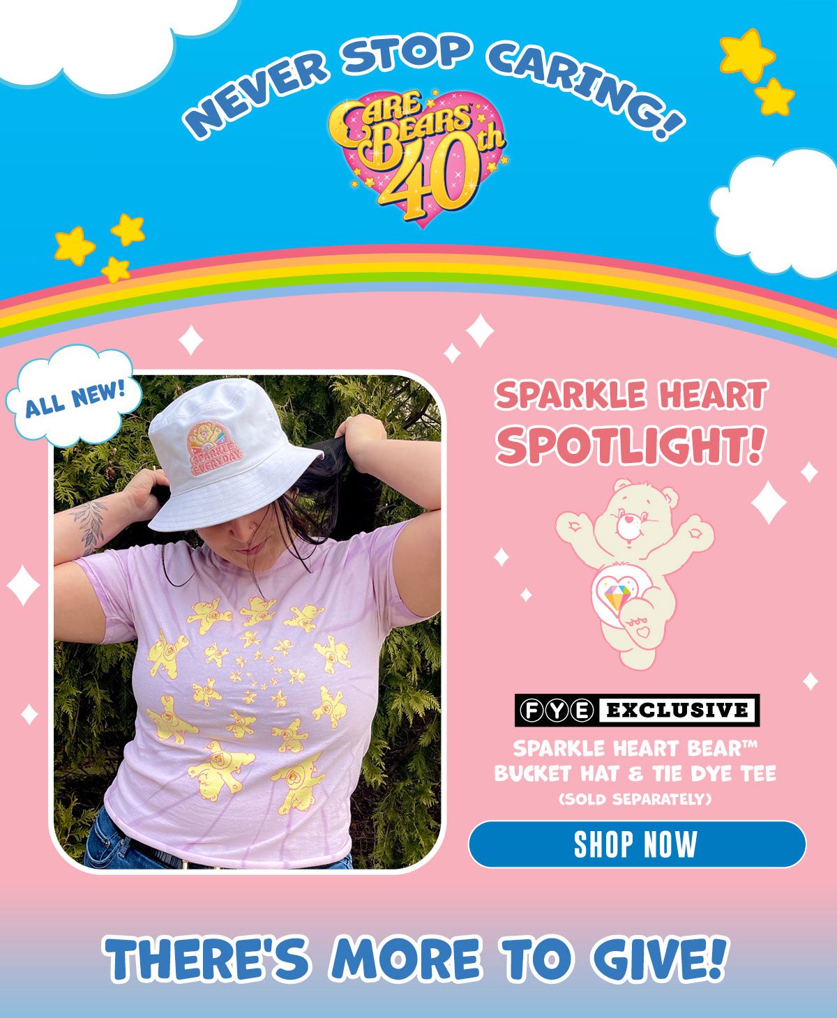 Sparkle Heart Bear Bucket Hat & Tie Dye Tee