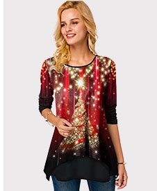 Christmas Print Long Sleeve Round Neck T Shirt