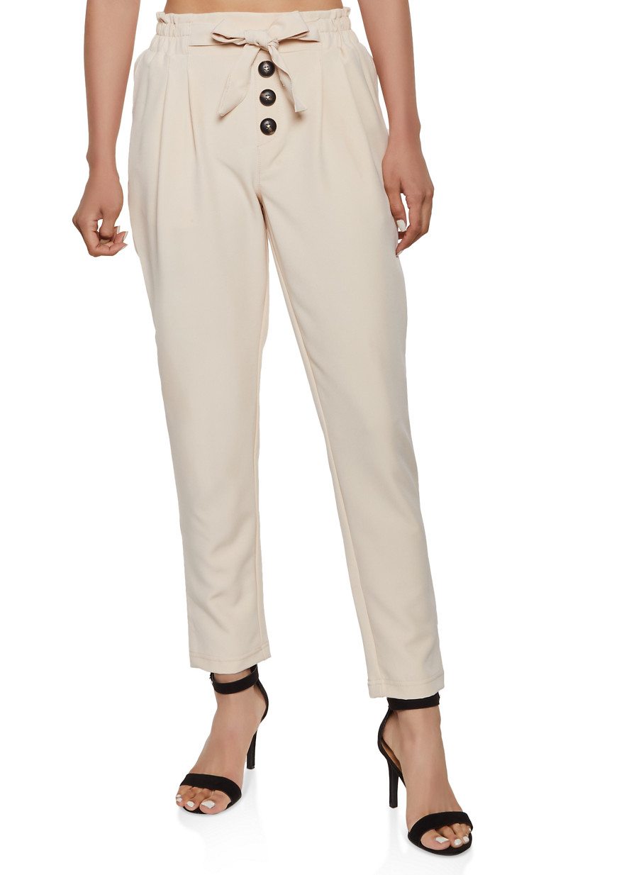 Tie Front Button Detail Dress Pants