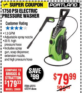 1750 PSI 1.3 GPM Electric Pressure Washer
