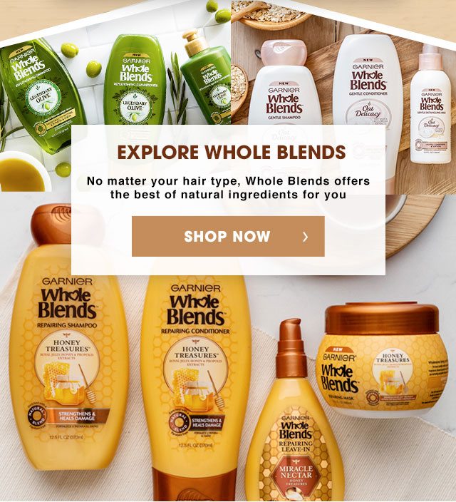 EXPLORE WHOLE BLENDS - No matter your hair type, Whole Blends offers the best of natural ingredients for you - SHOP NOW >