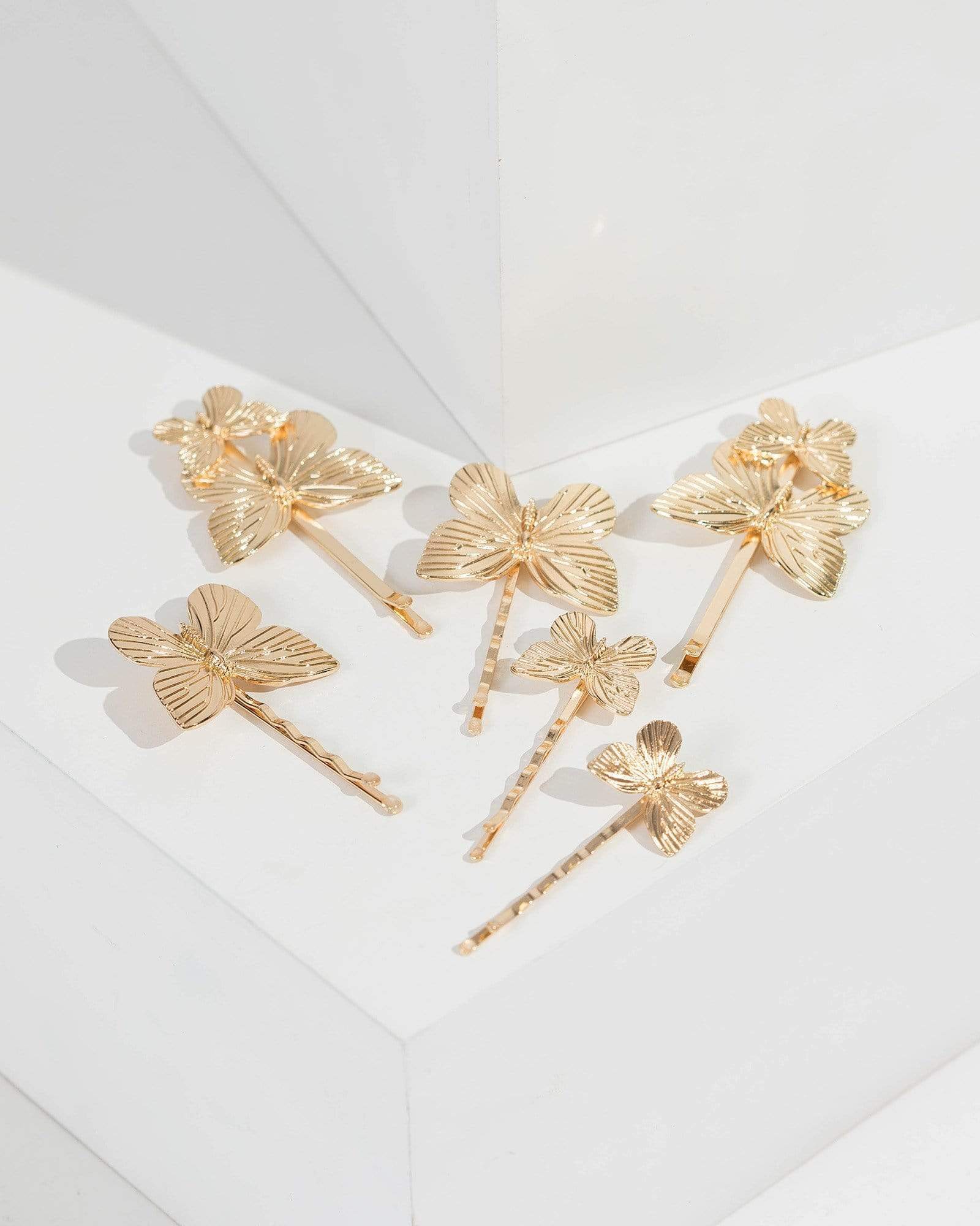 Image of Gold 6 Pack Butterfly Hair Slides