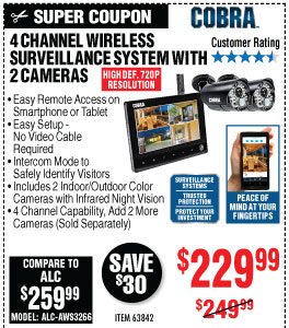 View 4 Channel Wireless Surveillance System with 2 Cameras