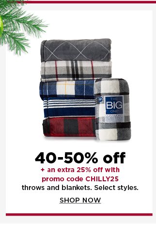 40-50% off all throws and blankets plus an extra 25% off with promo code CHILLY25. Shop Now.