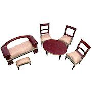 Antique Wood Upholstered Dollhouse Doll Parlor Dining Miniature Furniture